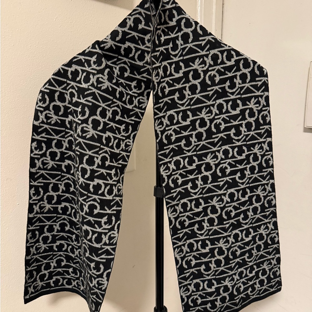 Calvin Klein Collection Black and White Logo Jacquard Scarf